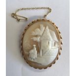 9CT ROSE GOLD MOUNTED CARVED SHELL CAMEO WITH SAFETY CHAIN, 15.