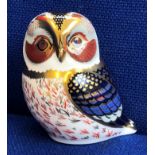 ROYAL CROWN DERBY OWL PAPERWEIGHT WITH GOLD SEAL