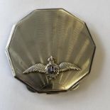 SILVER CASED POWDER COMPACT OF OCTAGONAL FORM WITH ENGINE TURNED DECORATION AND RAF BREVETTE