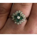 LADIES 9CT GOLD EMERALD AND CZ CLUSTER RING SIZE O/P 2.