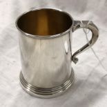 SILVER TAPERED SMALL TANKARD WITH SCROLL HANDLE ON SKIRTED BASE -BIRMINGHAM 3.