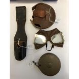 WWII MILITARY FOLDING GOGGLES IN LEATHER POUCH,