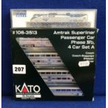 KATO AMTRAK SUPERLINER PASSENGER CAR PHASE IVb, FOUR CAR SET A, (COACH, COACH-BAGGAGE, SLEEPER,