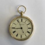 18CT YELLOW GOLD CASED POCKET WATCH ENAMEL DIAL BY J BRINDLEY OF STOCKPORT, WEIGHT 135.