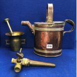 COPPER WATERING CAN, A BRASS SPIGOT,