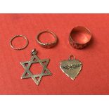 9CT GOLD STAR OF DAVID PENDANT, HEART PENDANT,