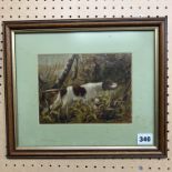 OIL ON BOARD OF A GUN DOG POINTING, SIGNED LOWER RIGHT G.G.....