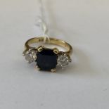 18CT YELLOW GOLD BLUE SAPPHIRE AND DIAMOND RING 3.