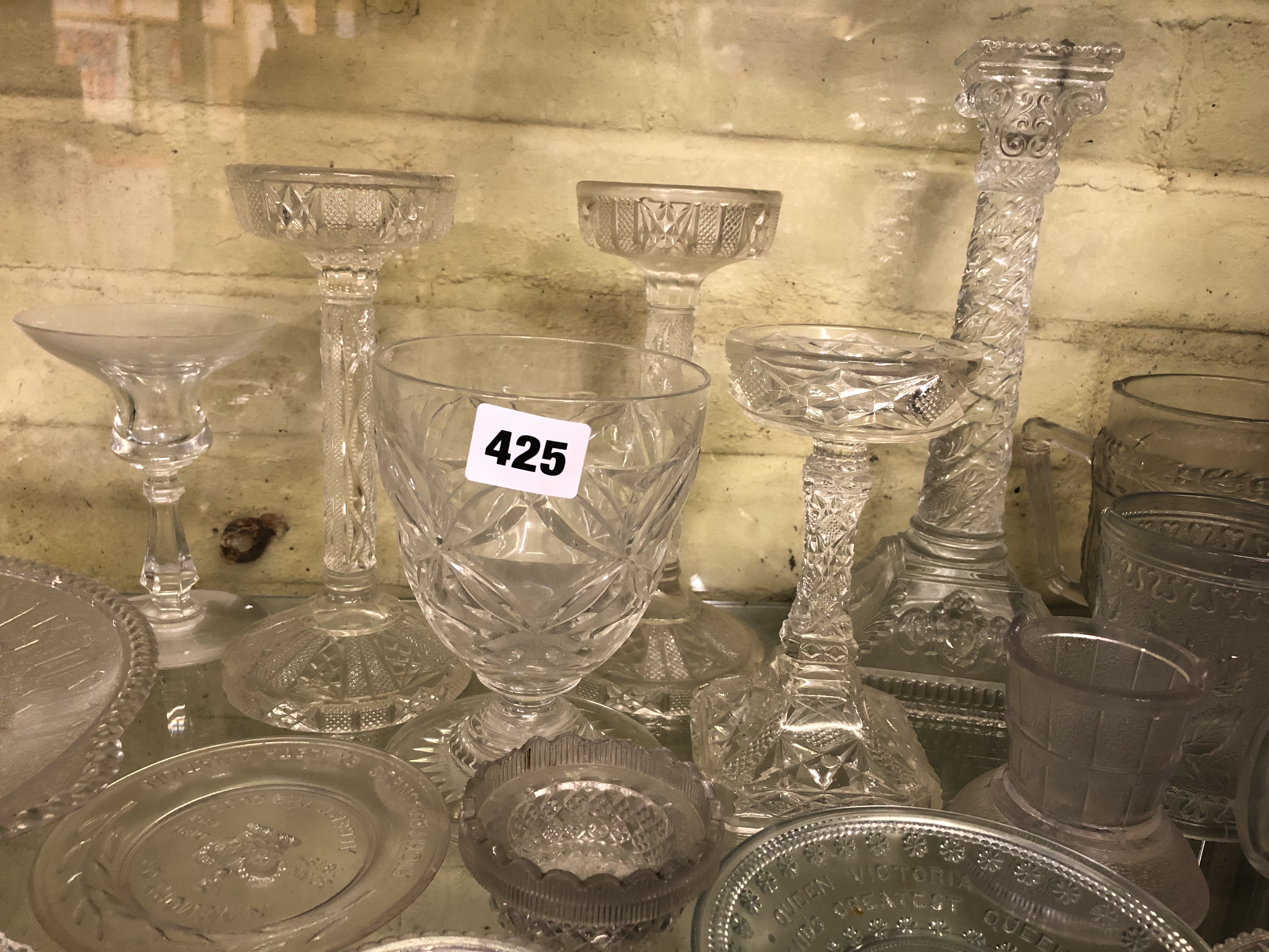 SELECTION OF MAINLY 19TH CENTURY PRESSED GLASSWARE BY SOWERBY, GREENER, SMALL COMMEMORATIVE DISHES, - Image 3 of 5