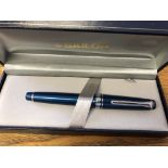 BOXED SAILOR 1911 PROFESSIONAL GEAR SLIM METALLIC BLUE FOUNTAIN PEN WITH RHODIUM TRIM