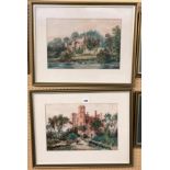 ALBERT EDWARD ASH PAIR OF WATERCOLOURS - FIGURES IN LANDSCAPES WITH HISTORICAL HOUSES F/G SIGNED 38