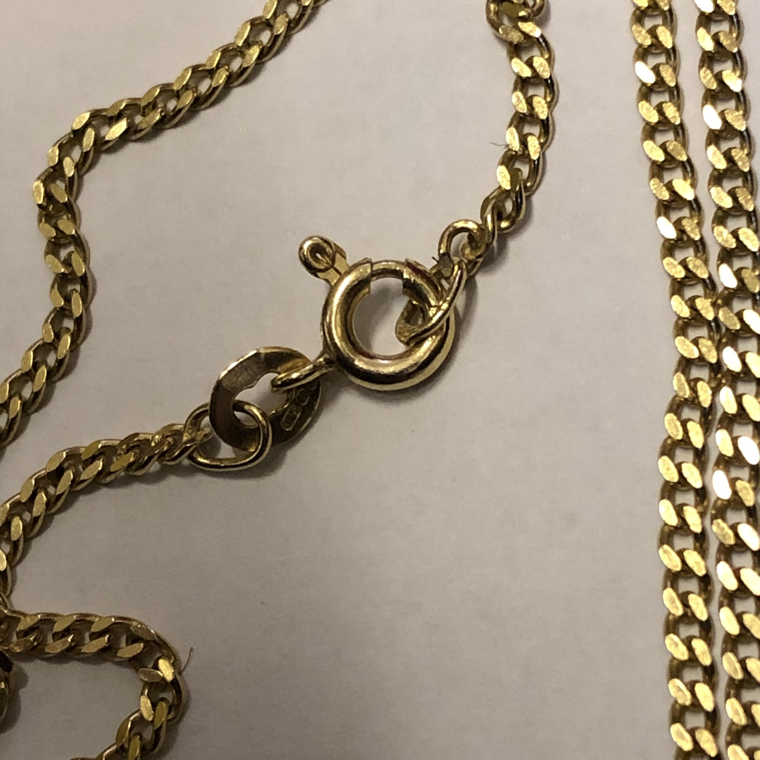 9CT GOLD FLAT LINK CHAIN WITH A 9CT GOLD MOUNTED MARQUISE PENDANT AND 925 CZ PENDANT AND A FLAT - Image 7 of 7