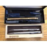 BOXED SHEAFFER TARGA 81 FOUNTAIN PEN AND BOX CONTAINING TWO TARGA PROPELLING BALLPOINT PENS