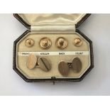 9CT GOLD CASED COMPLETE DRESS SET OF COLLAR STUDS AND CUFF LINKS 7.