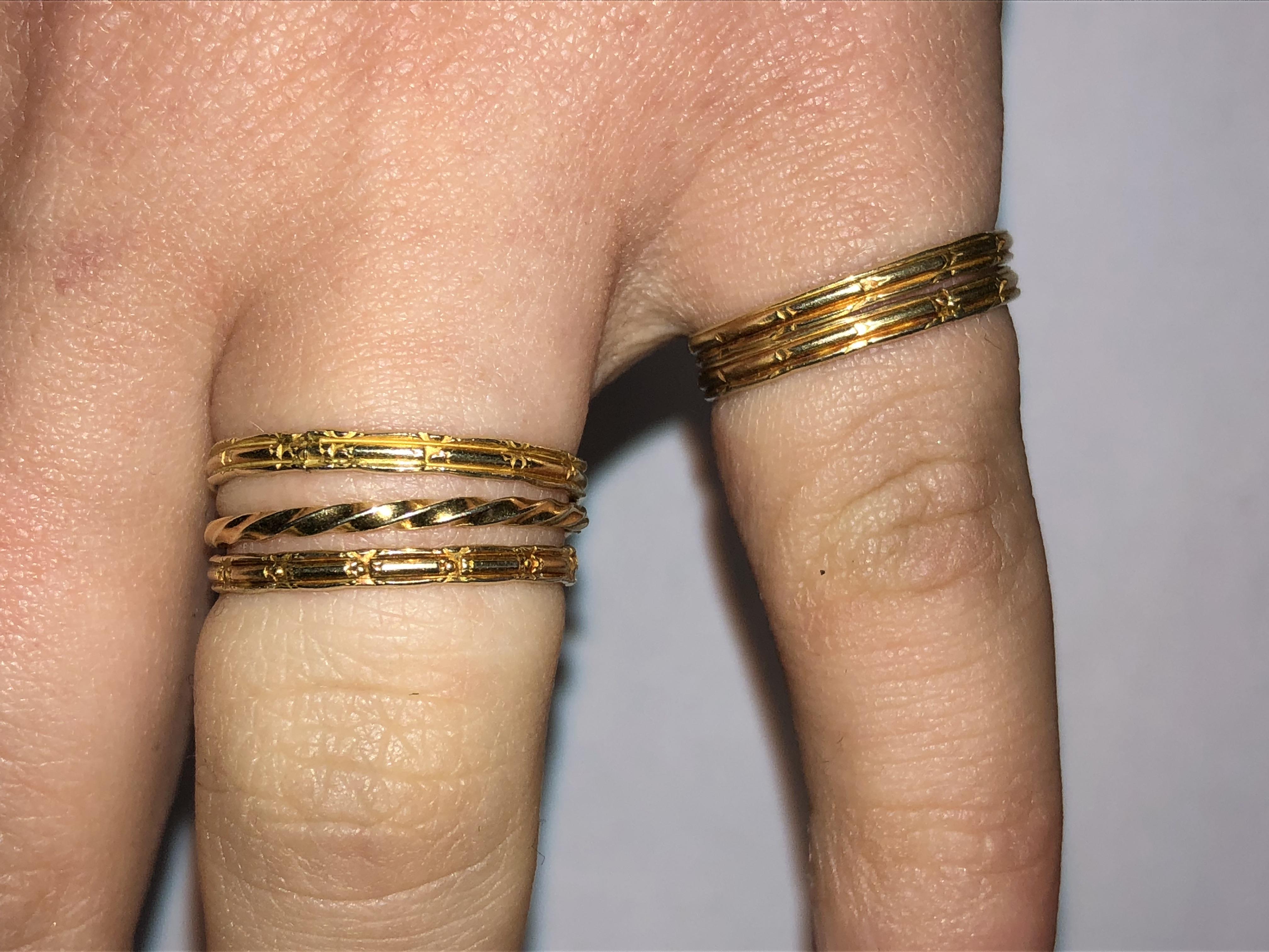 FIVE 925 STAMPED GOLD PLATED BANDS VARIOUS SIZES 4. - Image 2 of 5