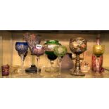 SHELF OF LATE 19TH/ EARLY 20TH CENTURY PREDOMINANTLY CONTINENTAL GLASSWARES INCLUDING BOHEMIAN