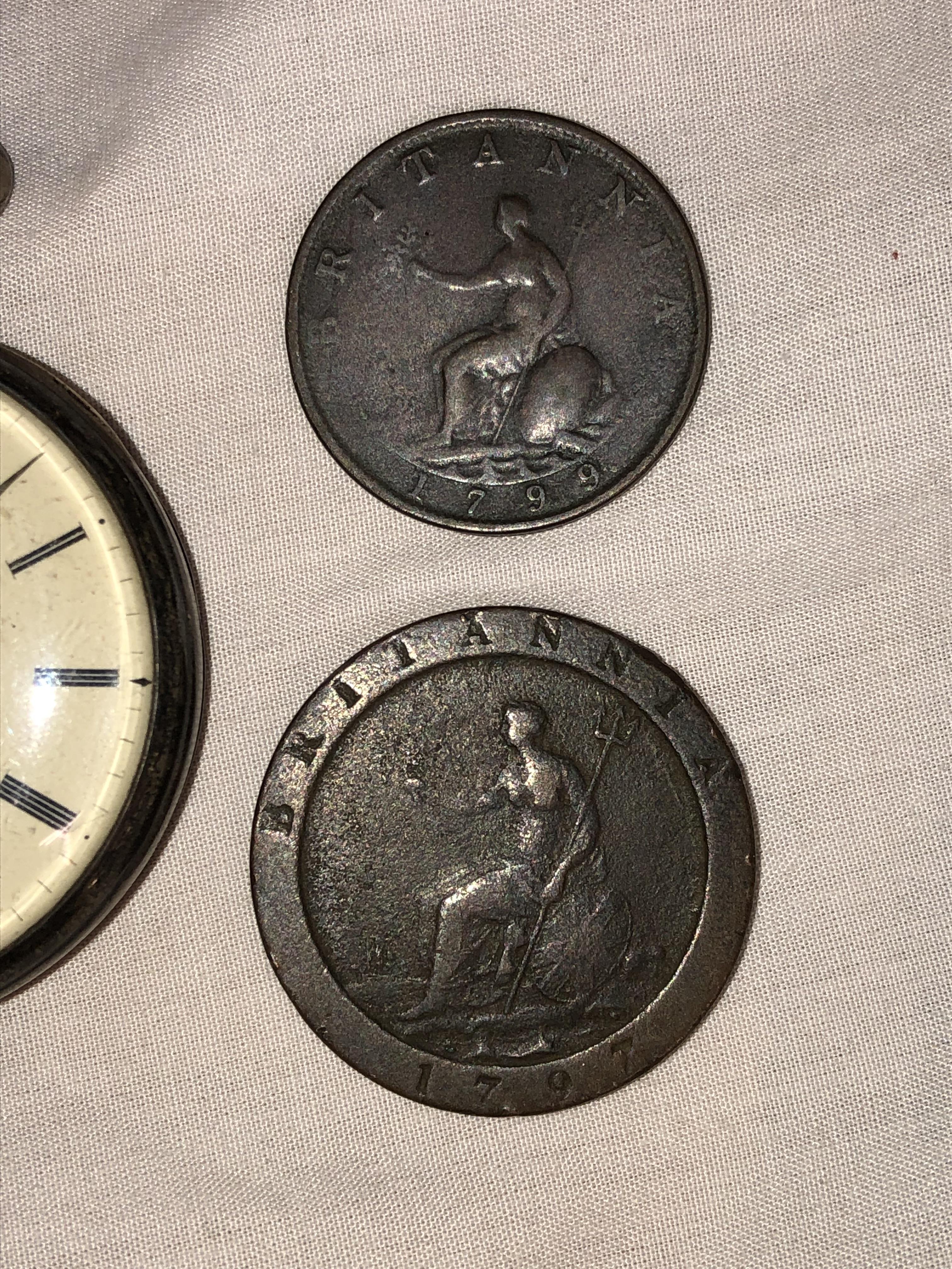 LONDON CASED POCKET WATCH AND TWO GEORGIAN COINS - Image 2 of 8