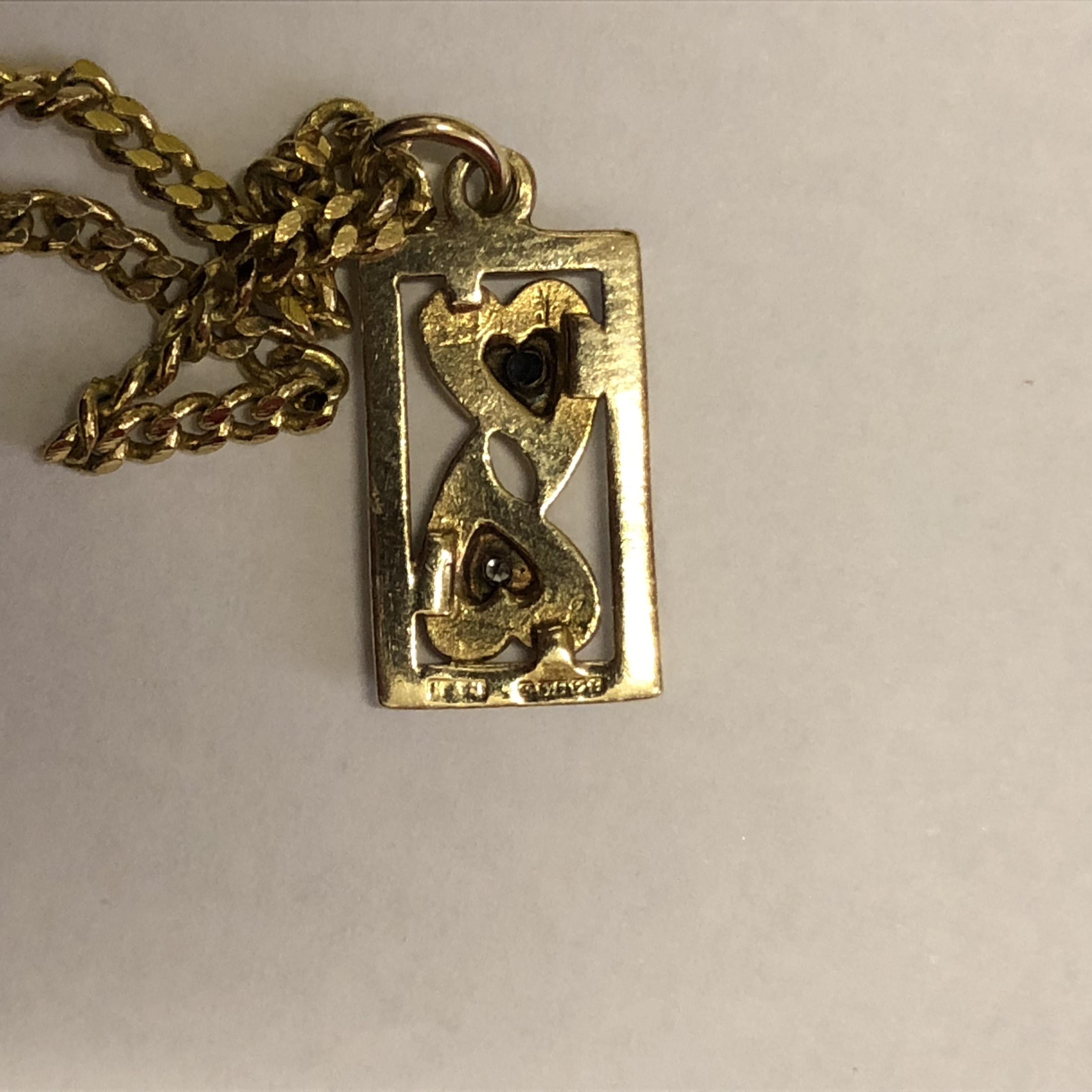9CT GOLD BELCHER CHAIN WITH 9CT GOLD CAT PENDANT AND A 9CT GOLD SAPPHIRE AND DIAMOND CHIP OBLONG - Image 7 of 7