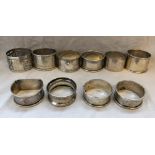 TEN VARIOUS SILVER NAPKIN RINGS