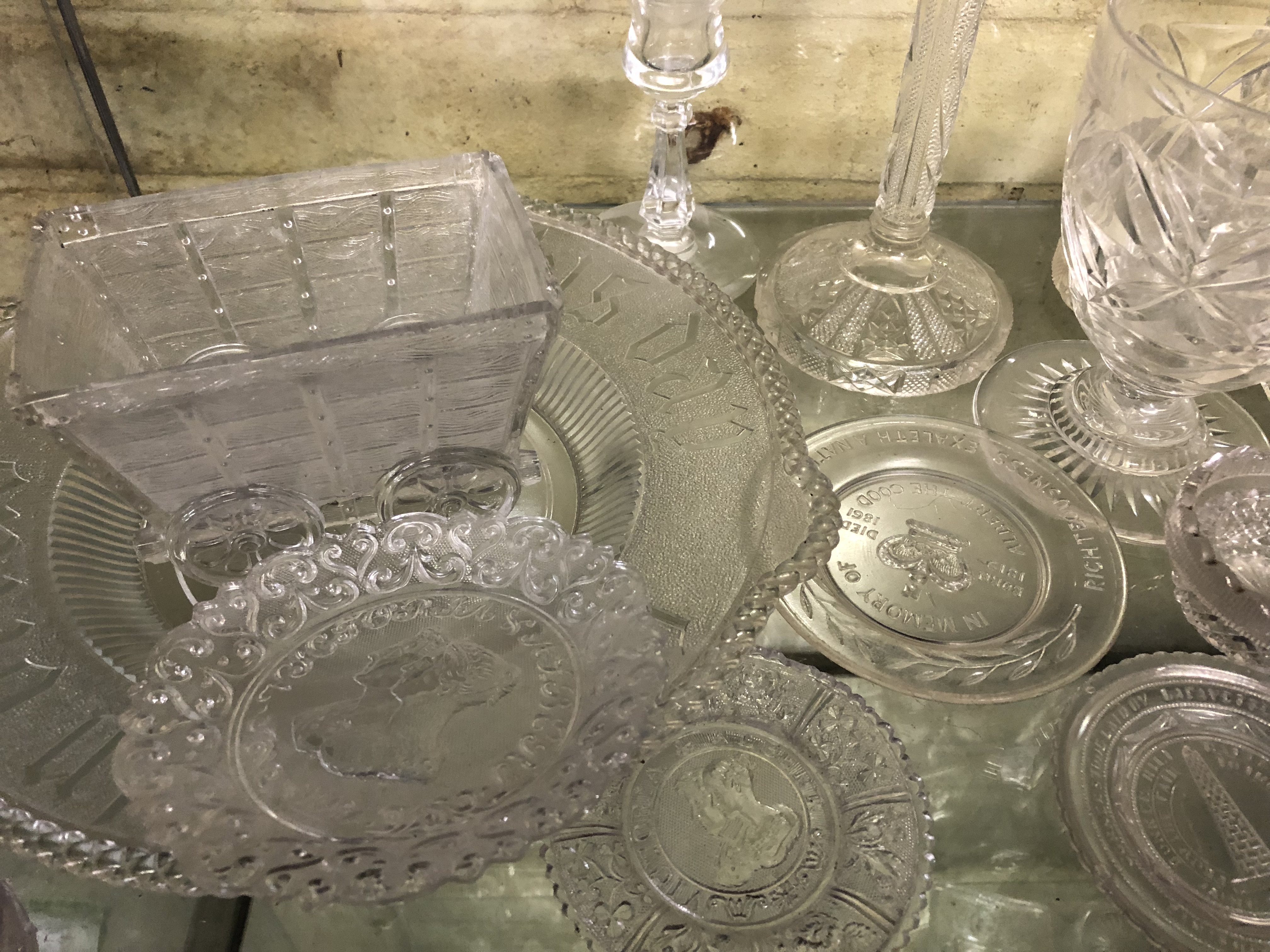 SELECTION OF MAINLY 19TH CENTURY PRESSED GLASSWARE BY SOWERBY, GREENER, SMALL COMMEMORATIVE DISHES, - Image 4 of 5