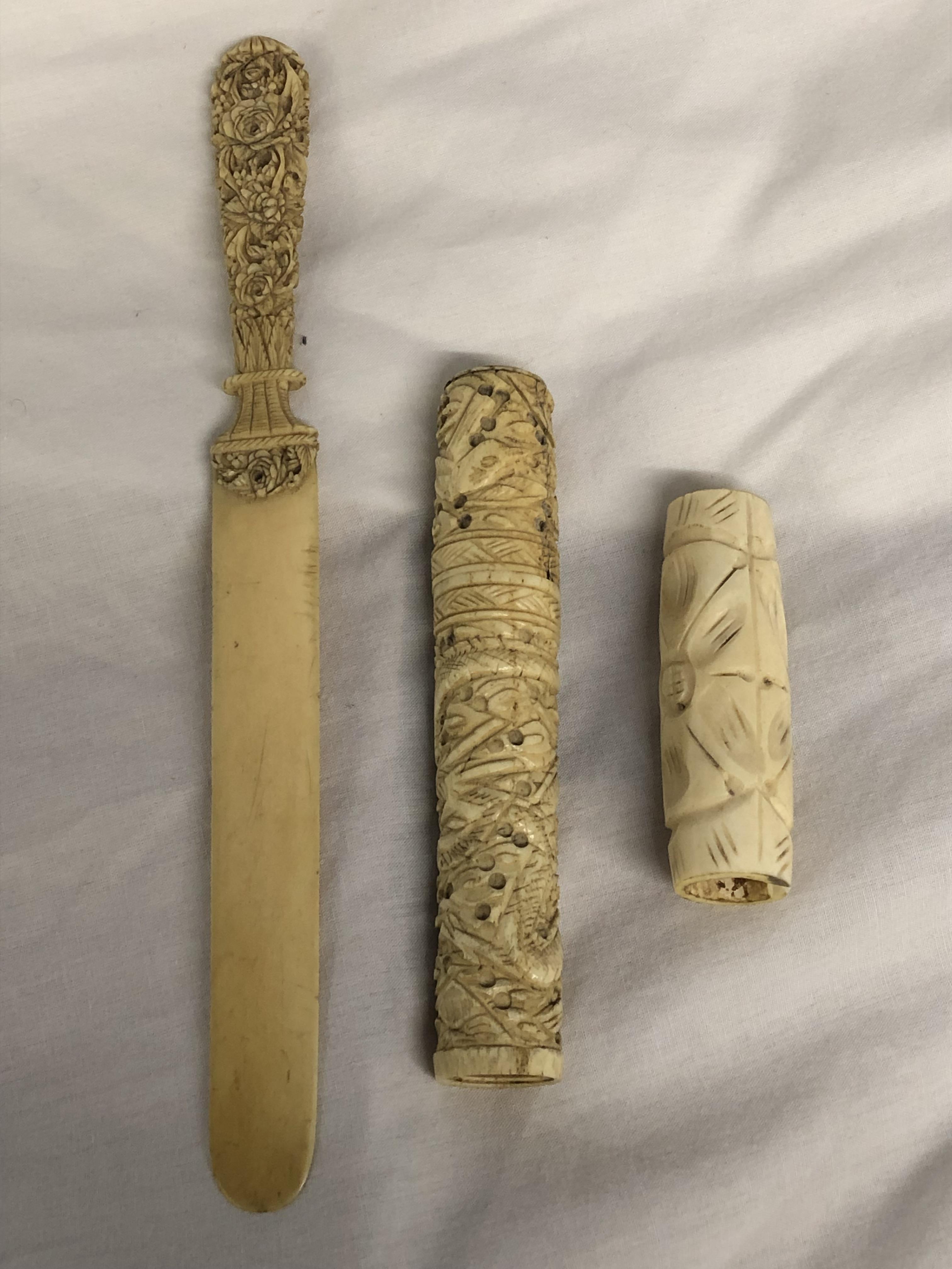 CARVED IVORY HANDLED PAPER KNIFE,