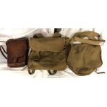 WWII JAPANESE LEATHER MAP SATCHEL AND TWO CANVAS CARRY BAGS