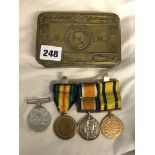 WWI CHRSTMAS ISSUE TIN AND MEDALS, ISSUED TO PTE W.