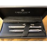 BOXED CARAN D'ACHE ECRIDOR RETRO PALLADIUM FINISH FOUNTAIN PEN AND BALLPOINT PEN