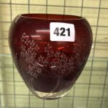 BOHEMIAN RUBY OVOID VASE WITH ETCHED FERN DECORATION,