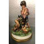CAPO DI MONTE PORCELAIN FIGURE GROUP OF THE BOY AND HIS DOG