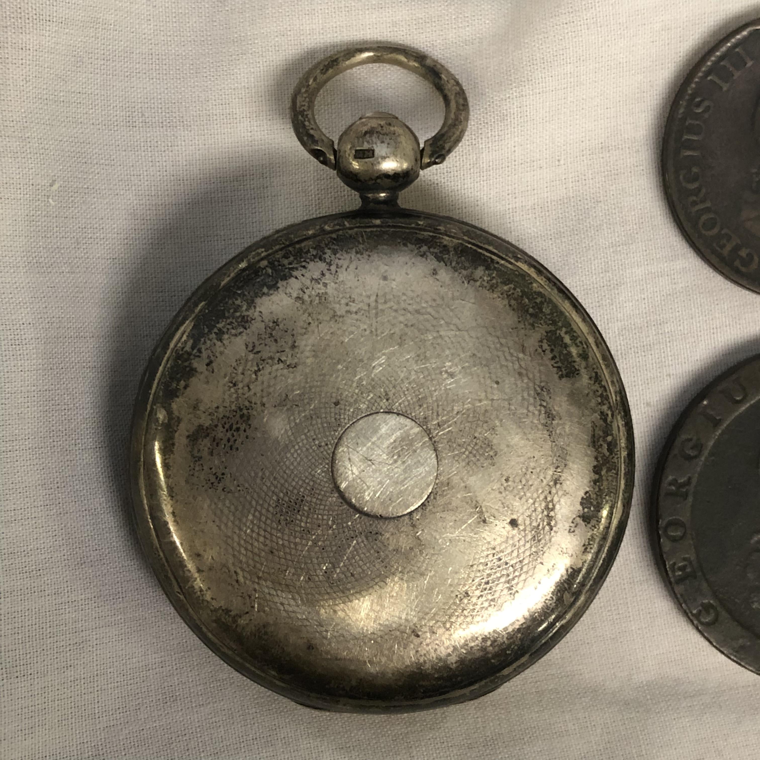 LONDON CASED POCKET WATCH AND TWO GEORGIAN COINS - Image 6 of 8