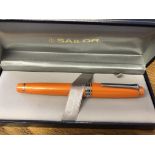 BOXED SAILOR 1911 PROFESSIONAL GEAR SLIM TANGERINE FOUNTAIN PEN WITH RHODIUM TRIM