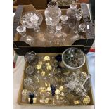 BOX OF 19TH CENTURY TRIPLE RING MALLET DECANTERS, GLOBE AND SHAFT DECANTERS, CLUTHA DECANTER,