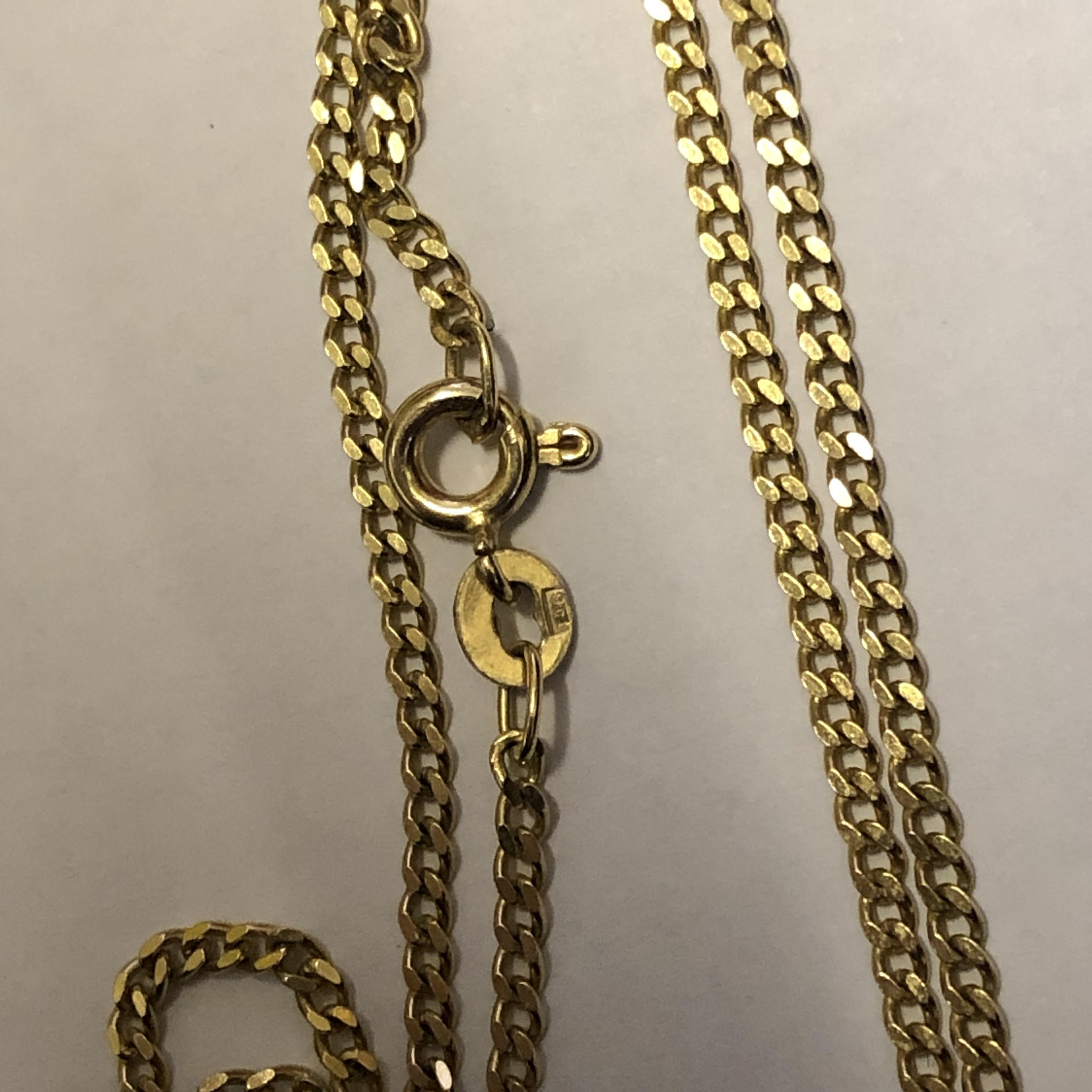 9CT GOLD FLAT LINK CHAIN WITH A 9CT GOLD MOUNTED MARQUISE PENDANT AND 925 CZ PENDANT AND A FLAT - Image 6 of 7