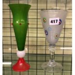 MURANO GLASS GOBLET 21CM H AND A GREEN TAPERED VASE