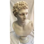 20TH CENTURY MARBLED BUST OF A ROMAN HEAD AFTER THE ANTIQUE 62CM H