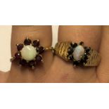 UNMARKED YELLOW METAL RUBY AND OPAL RING SIZE P AND A 9CT GOLD SAPPHIRE AND OPAL CLUSTER RING ONE