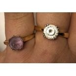 9CT GOLD AMETHYST SOLITAIRE RING SIZE-O AND A 925 CZ SOLITAIRE RING SIZE-O 6.