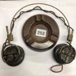 VINTAGE HEADPHONES AND BAKELITE ASHTRAY