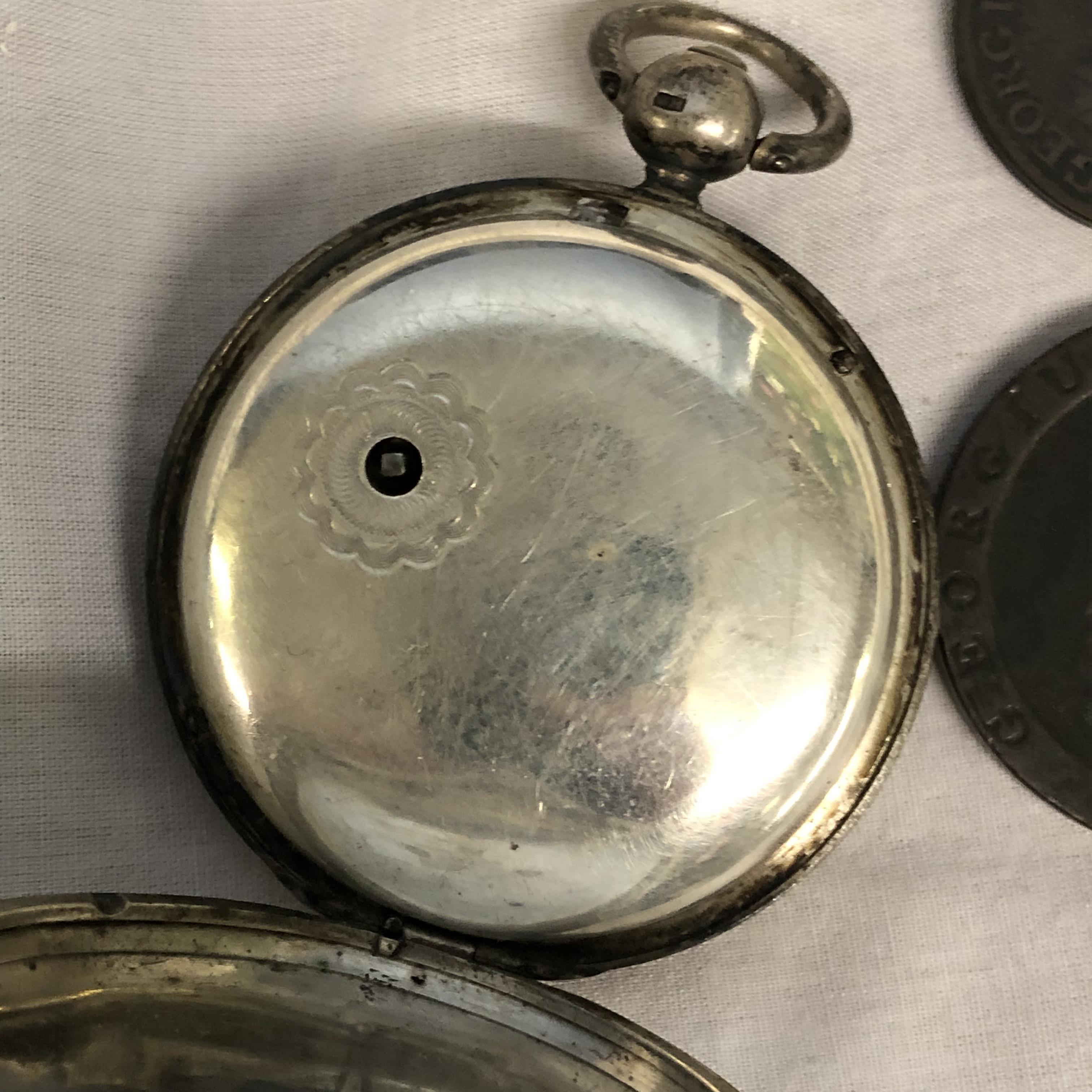 LONDON CASED POCKET WATCH AND TWO GEORGIAN COINS - Image 7 of 8