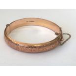 9CT ROSE GOLD BANGLE WITH SAFETY CHAIN 17.