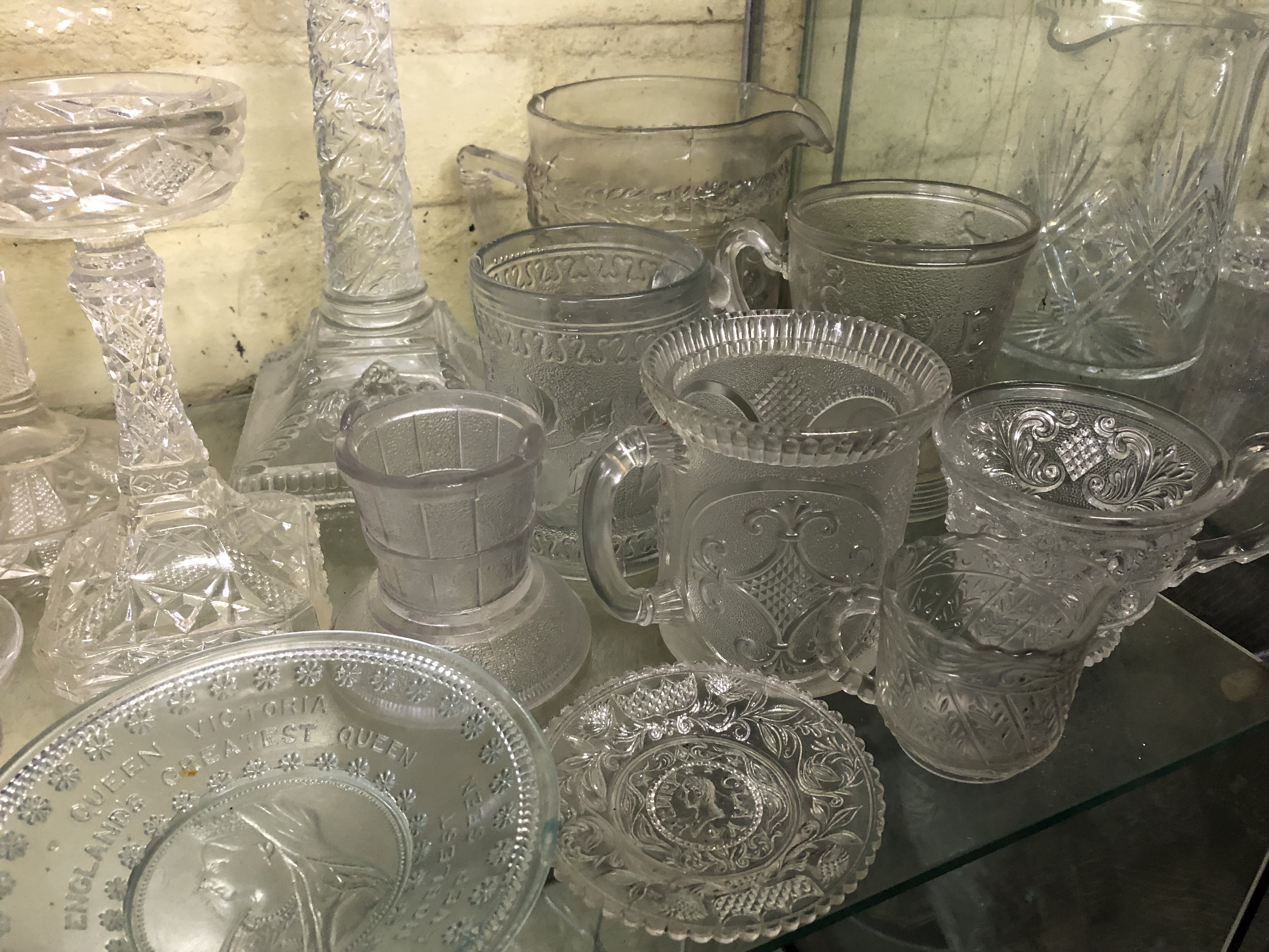 SELECTION OF MAINLY 19TH CENTURY PRESSED GLASSWARE BY SOWERBY, GREENER, SMALL COMMEMORATIVE DISHES, - Image 2 of 5