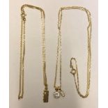 9CT GOLD FLAT LINK CHAIN WITH A 9CT GOLD MOUNTED MARQUISE PENDANT AND 925 CZ PENDANT AND A FLAT