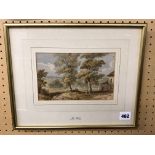 JANE COAPE WATERCOLOUR OF FIGURES IN A COUNTRY LANDSCAPE F/G 20 X 14CM