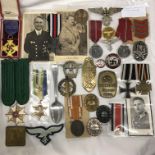 BOX OF GERMAN WWII MILITARY MEDALS, MEDALLIONS,