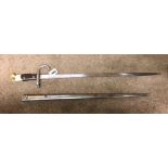 FRENCH BAYONET AND SCABBARD TOP OF BLADE ETCHED ST ETIENNE MARCH 1879 LENGTH OVERALL 53CM