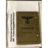 SMALL BINDER CONTAINING A WWII MILITARY VOLKS/ GRENADIER DIVISION PASS AND DEUTSCHES REICH REISE