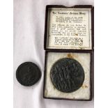 CASED RMS LUSITANIA REPLICA GERMAN MEDAL AND A GEORGE III CARTWHEEL PENNY