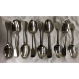 NINE 19TH CENTURY SILVER SPOONS LONDON AND EXETER 12.