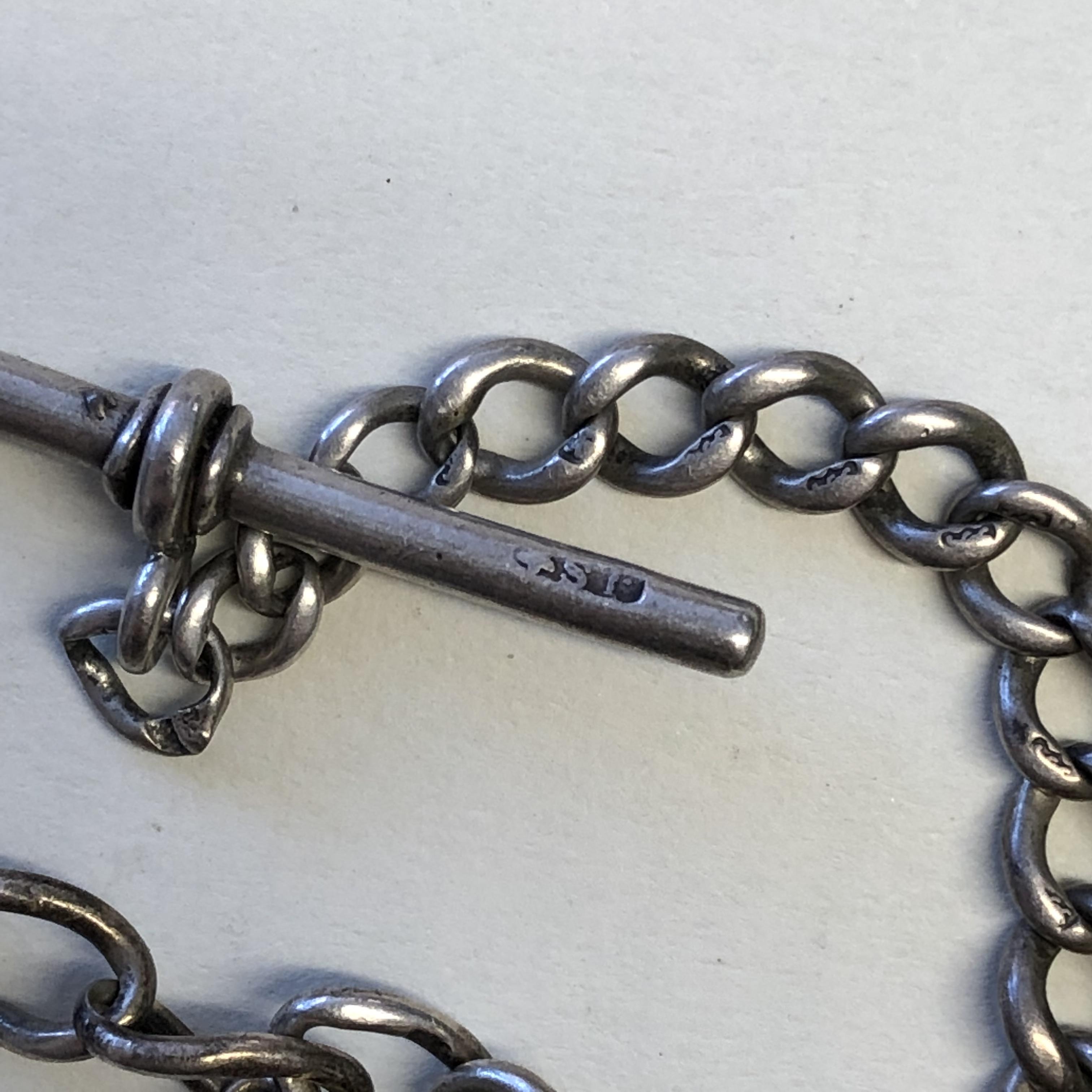 SILVER GRADUATED LINK ALBERT CHAIN AND T BAR AND A SILVER LINK BRACELET WITH HEART PADLOCK - Image 6 of 8